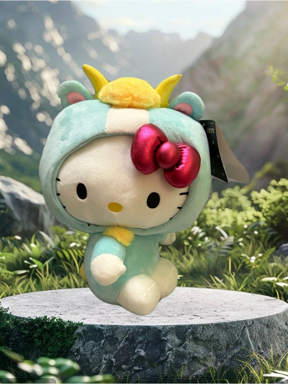 Sanrio Hello Kitty Mint Dragon Plush with Metallic Pink Bow